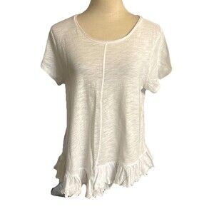 Sundance Women PS 100% Cotton Light Spirit Tee Ruffled White Cap Sleeves